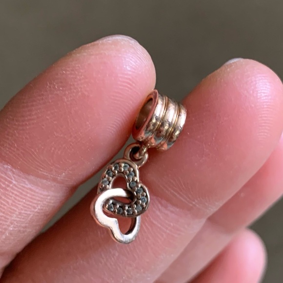 Retired Pandora Rose Interlocking Love Heart Dangle Charm with Clear Zirconia - Picture 3 of 6